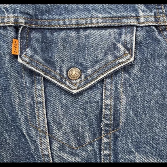 Vintage Levi’s Sherpa Lined Denim Trucker Jacket Orange Tab Size 44 USA Made - Picture 6 of 16